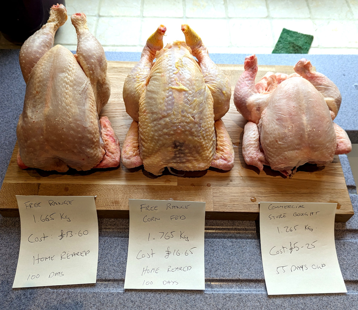A selection of home reared broilers or meat chickens.
